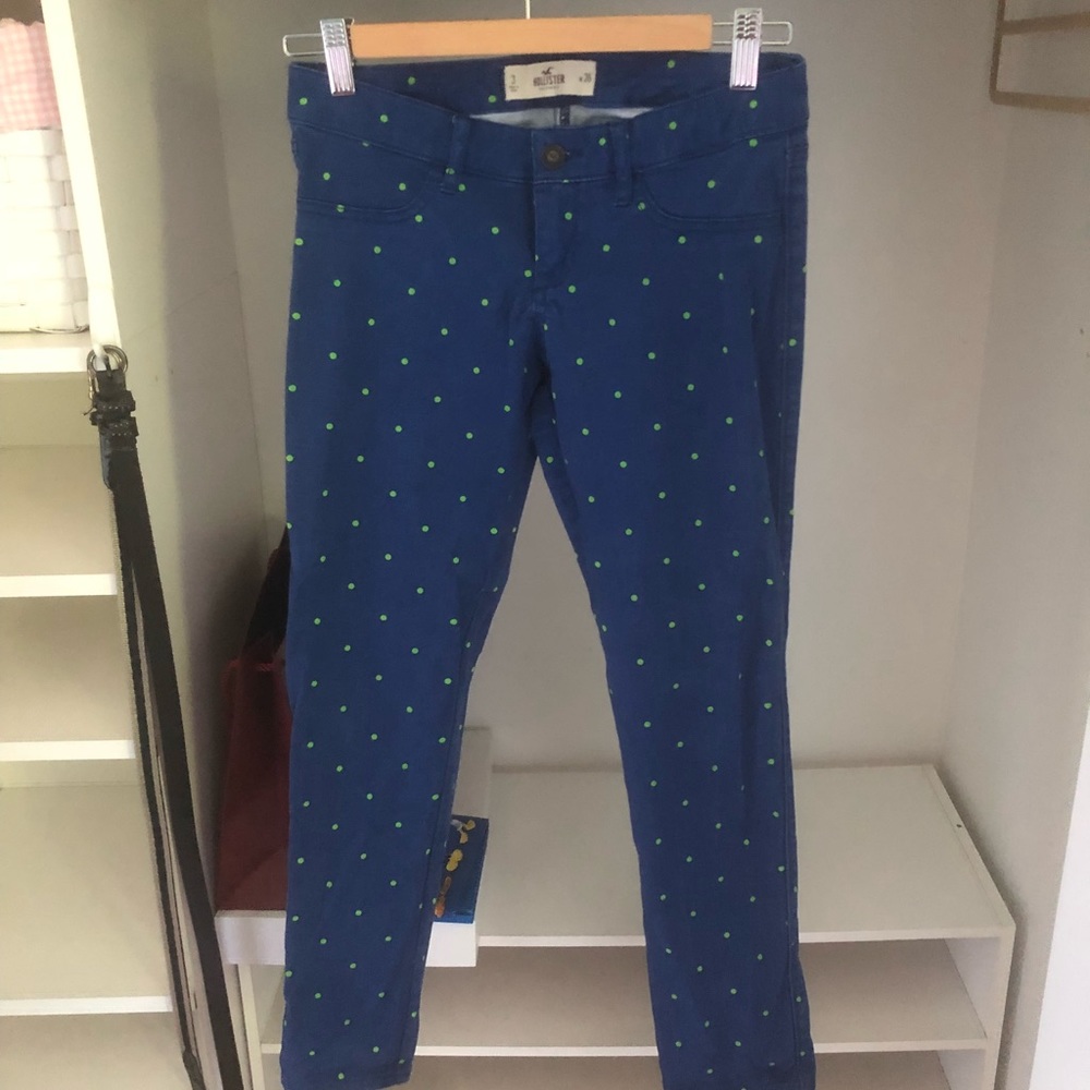 Blue and green polka dot crop pants